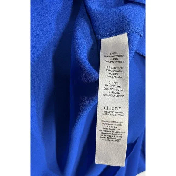 Chico's 2 Long Split Front Tunic Top Large Sheer Long Sleeve Royal Blue Layered - Picture 10 of 10